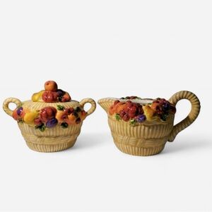 Vintage Dept 56 Sugar & Creamer Set NIB Fall Harvest Fruit Basket Ceramic Rare